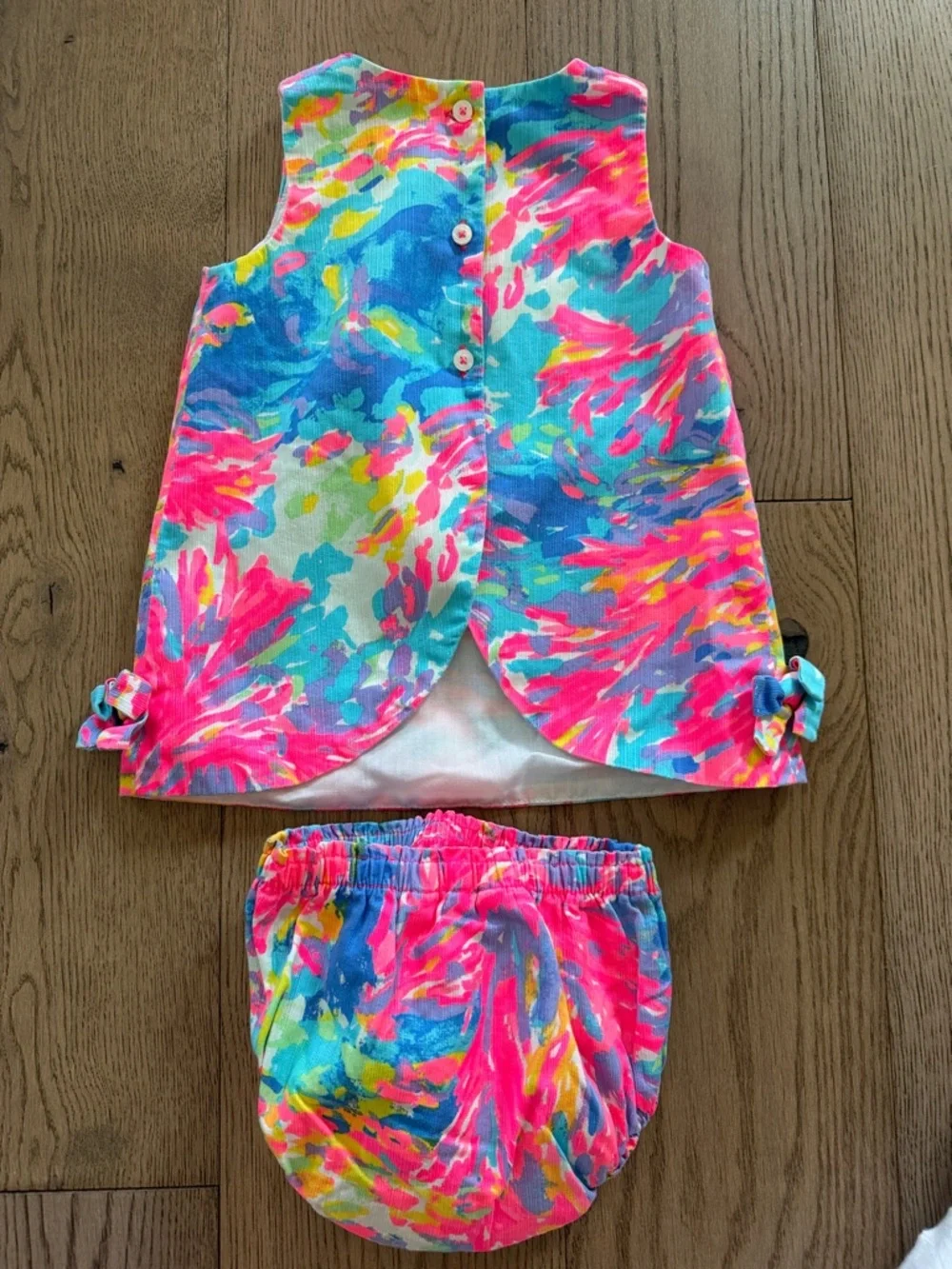 Lilly Pulitzer Multicolor Floral Tie-Dye Dress with Bloomers - Pink Blue Yellow